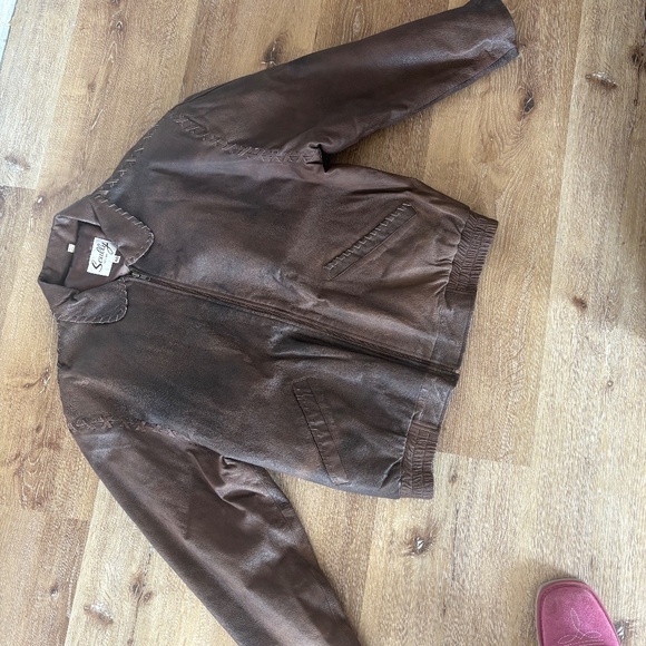 VINTAGE SCULLY BOMBER LEATHER JACKET - W ART ON BACK Size 48 - Picture 14 of 15